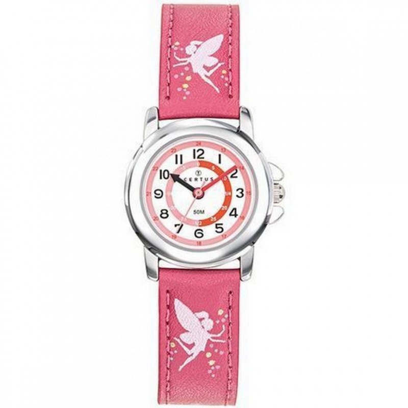 Montre Certus fille bracelet cuir rose motif fée