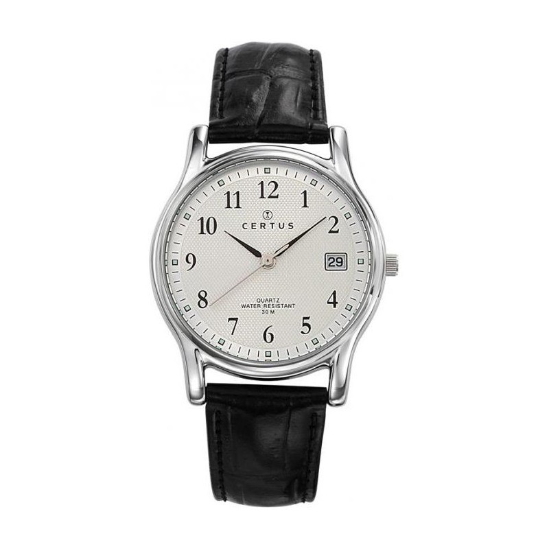 Montre homme Certus acier argenté bracelet cuir noir