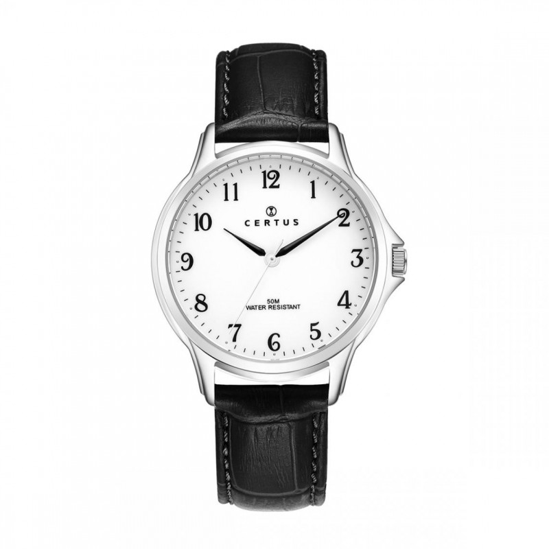 Montre homme Certus acier argenté bracelet cuir noir