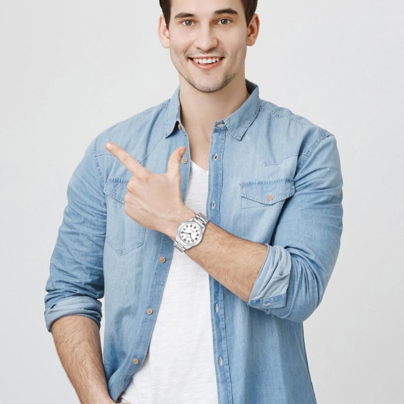 Montre homme Certus bracelet argenté cadran blanc