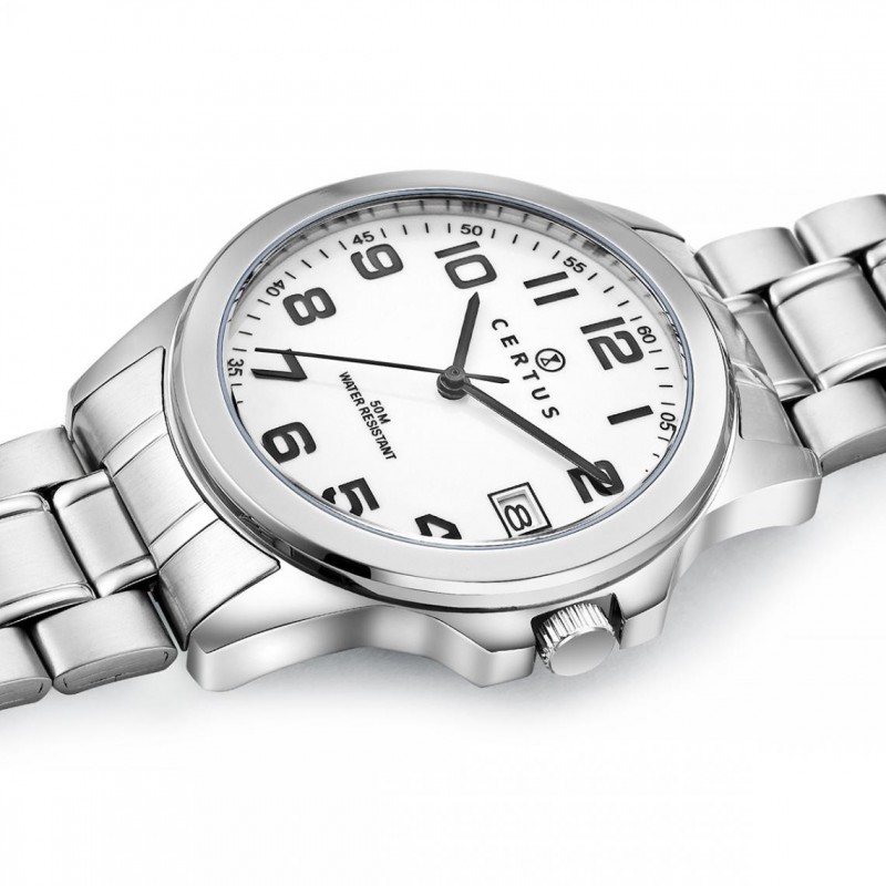 Montre homme Certus bracelet argenté cadran blanc