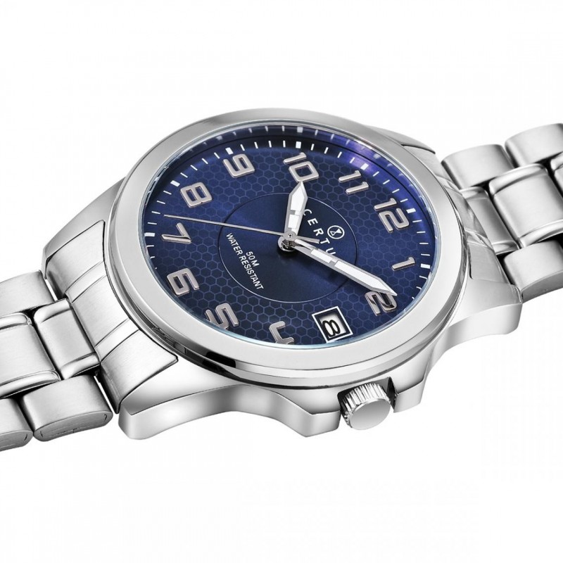 Montre homme Certus bracelet argenté cadran bleu