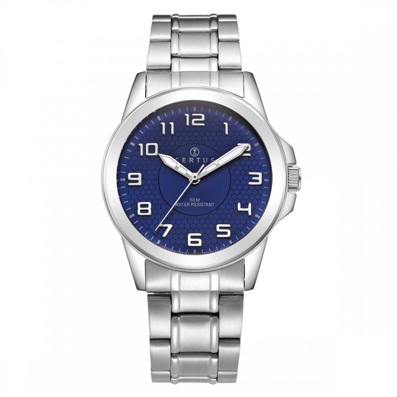 Montre homme Certus bracelet argenté cadran bleu