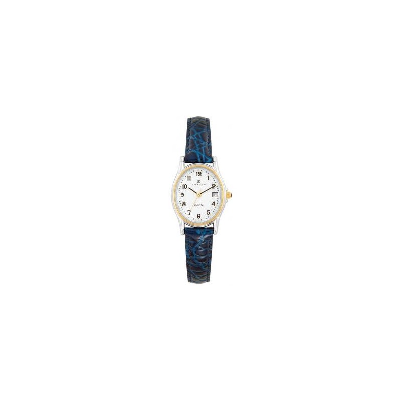 MONTRE FEMME CERTUS ACIER ARGENTÉ BRACELET CUIR BLEU