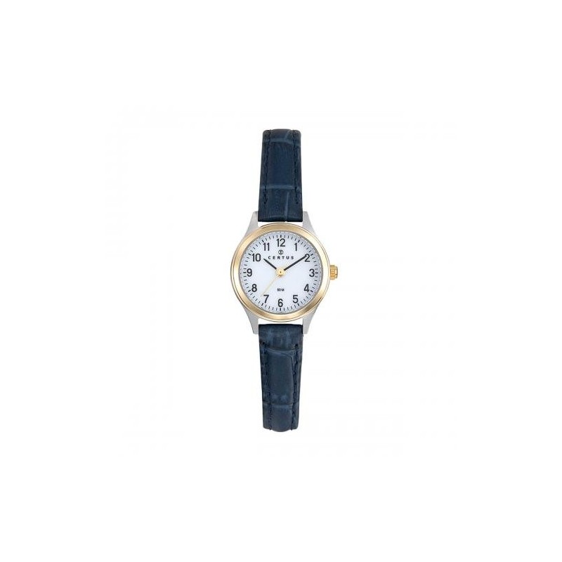 MONTRE FEMME CERTUS ACIER BICOLORE BRACELET CUIR BLEU