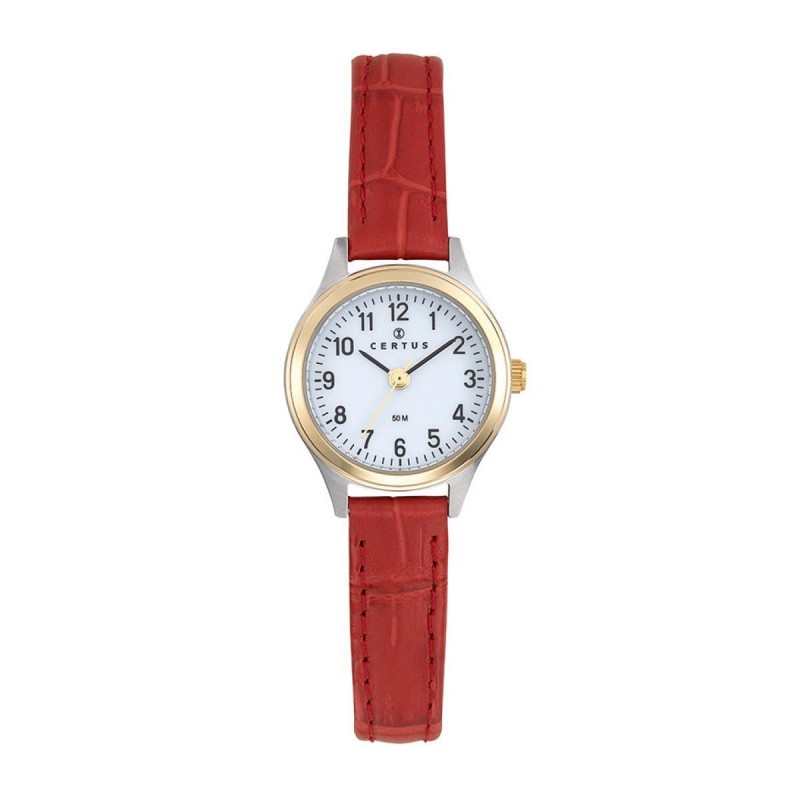 MONTRE FEMME CERTUS ACIER BICOLORE BRACELET CUIR ROUGE