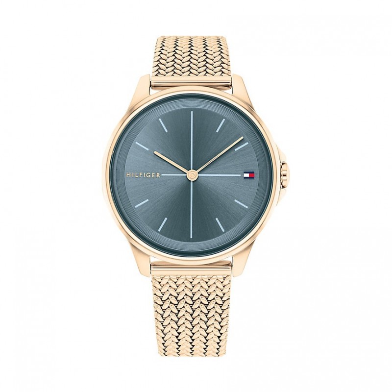 Montre femme tommy hilfiger dorée et bleue