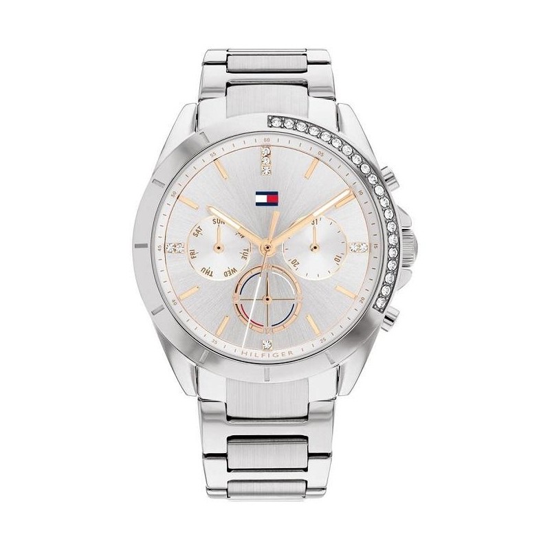 Montre femme multifonction tommy hilfiger dorée rose et grise argent