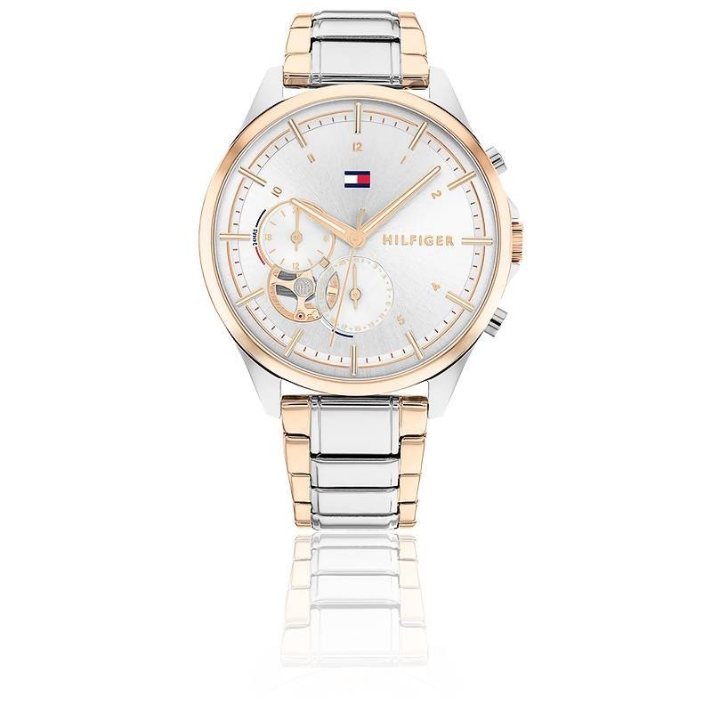 Montre femme multifonction tommy hilfiger dorée rose et grise argent
