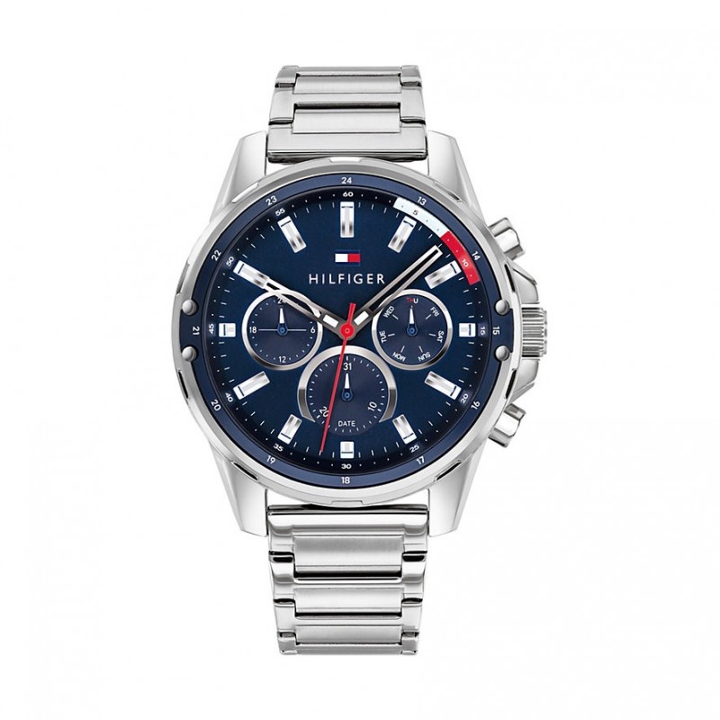 Montre homme tommy hilfiger couleur argent et bleue