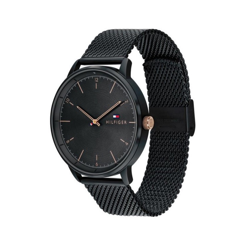 Montre homme tommy hilfiger noire et dorée rose