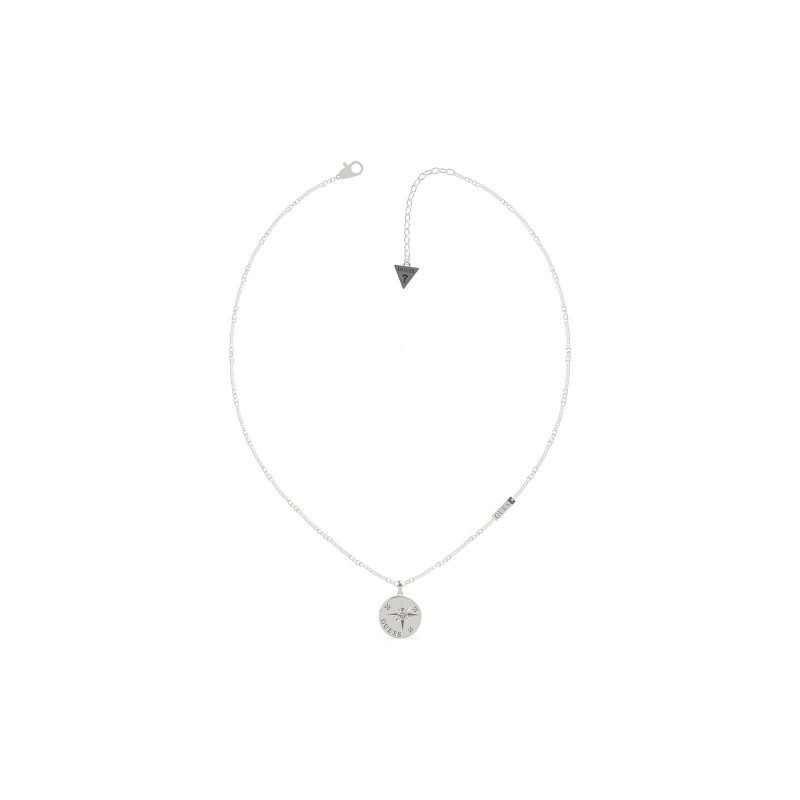 Collier  acier rhodié couleur argent avec pendentif boussole