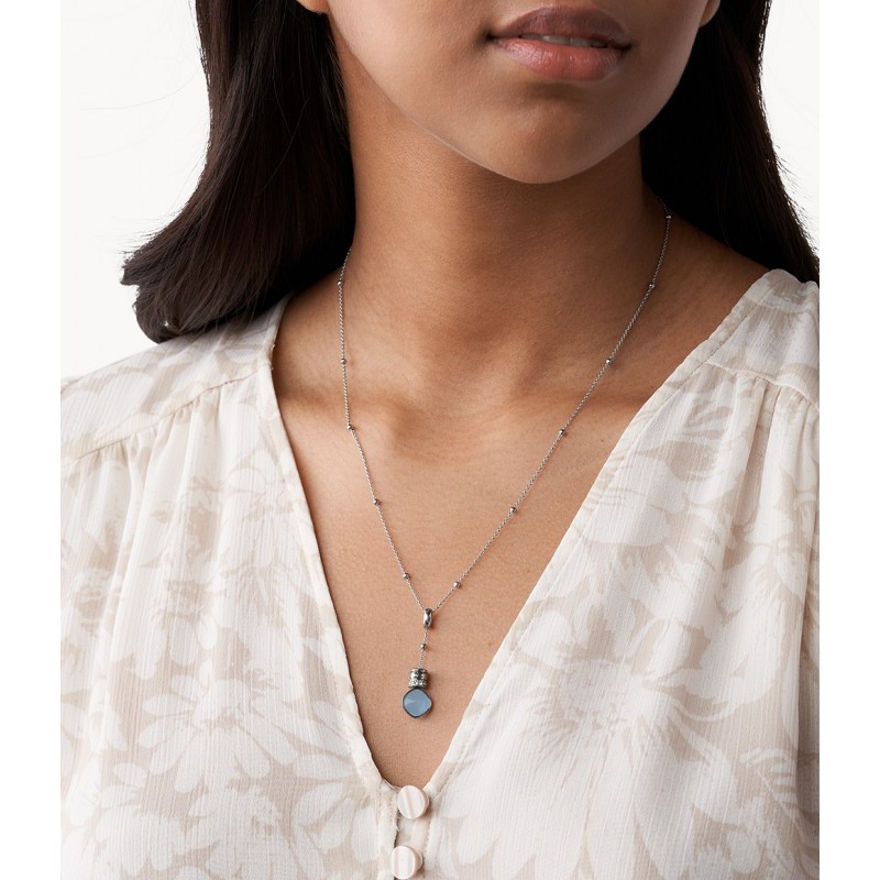 Collier pendentif en acier inoxydable bleu clair