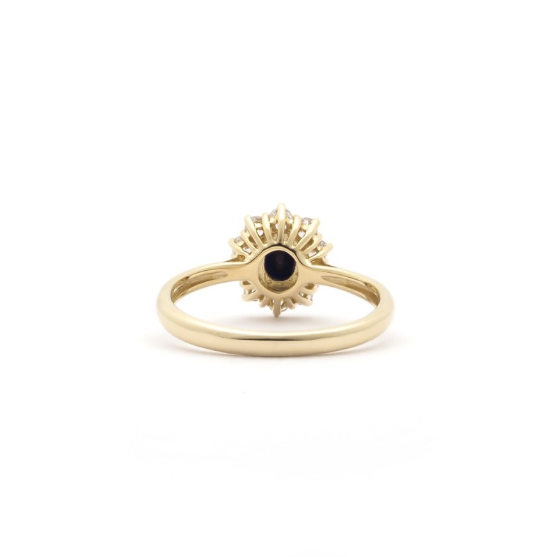 Bague solitaire accompagné Saphir et or jaune 375/000