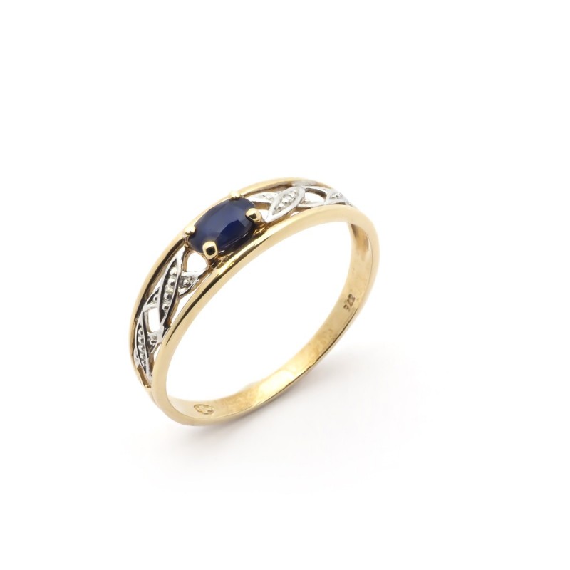 Bague Carador or jaune et blanc 375/000 et Saphir 0.35 cts