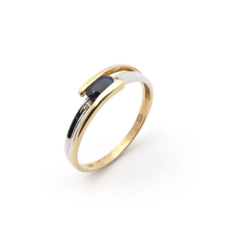 Bague Carador or jaune et blanc 375/000 et saphir 0.50 cts