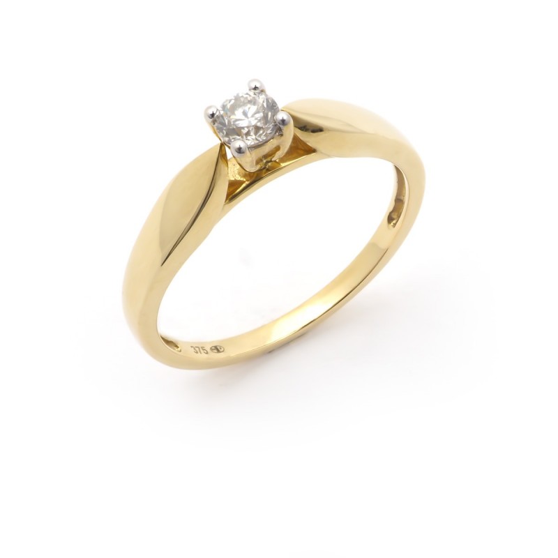 Solitaire Carador or jaune 375/000, diamant 0,18 cts