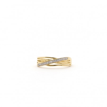Bague croisée Carador or jaune 375/000, diamants 0,05 cts