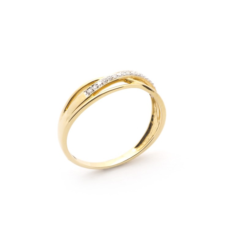 Bague Carador multirangs croisés or jaune 375/000,diamants 0,04 cts