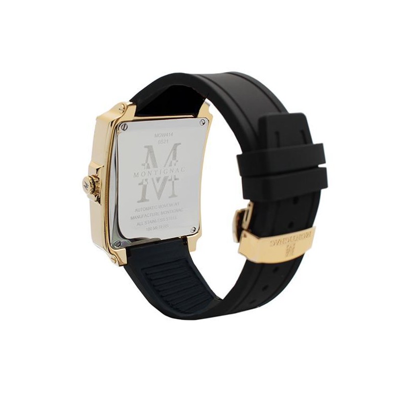 Montre Homme Montignac Noir et Doré Bracelet en Silicone Noir