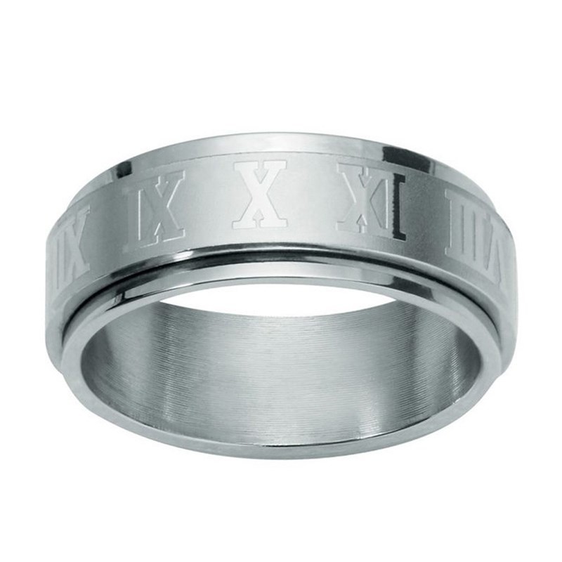 Bague Tournante Phebus Homme en Acier Argenté Chiffre Romain
