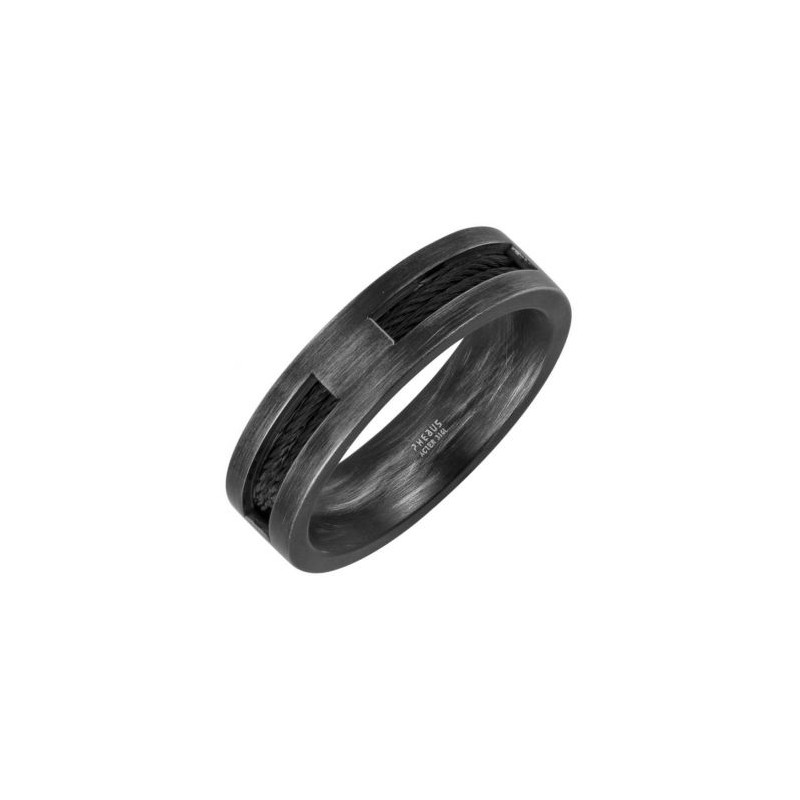 Bague Homme Phebus en Acier Vintage Cable Noir