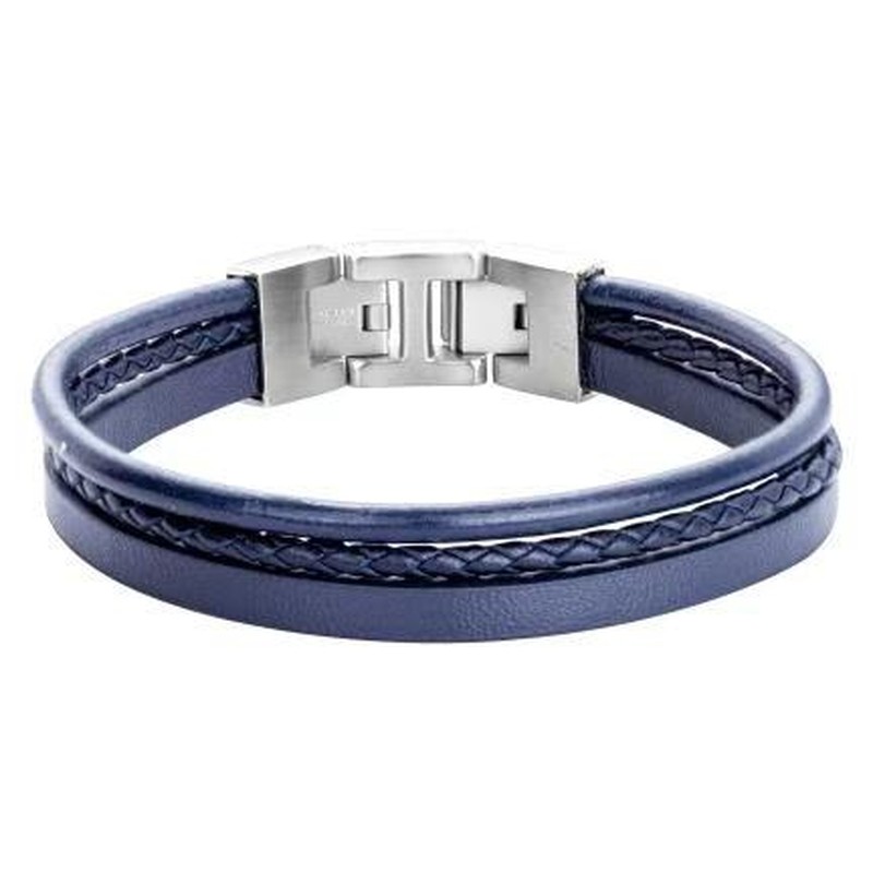 Bracelet Homme Phébus double en cuir bleu