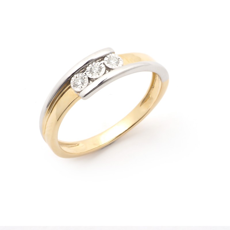 BAGUE OR BICOLORE TRILOGIE DE DIAMANT 0.04CTS G-P1