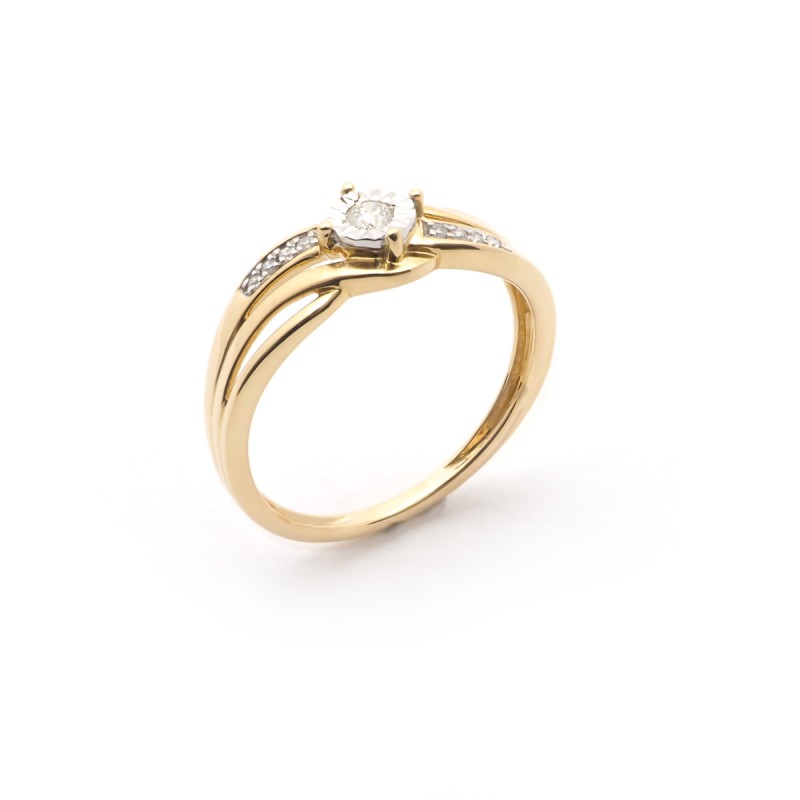 Bague Solitaire ACCOMPAGNEE Or BICOLORE 9 Carats
