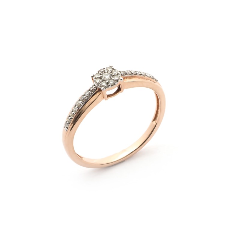 BAGUE SOLITAIRE ACCOMPAGNEE OR DORE ROSE 375/000 DIAMANTS