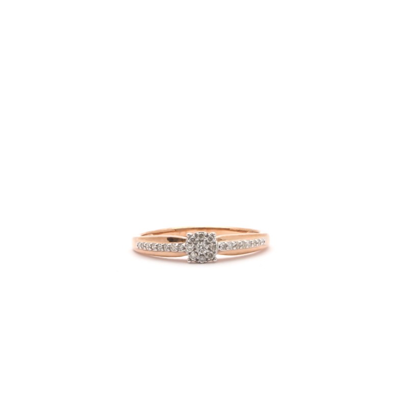 BAGUE SOLITAIRE ACCOMPAGNEE OR DORE ROSE 375/000 DIAMANTS