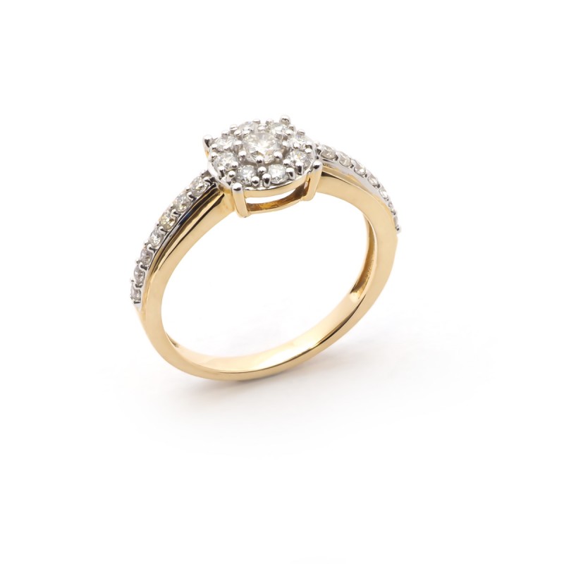 BAGUE SOLITAIRE ACCOMPAGNEE OR JAUNE 375/000 DIAMANTS