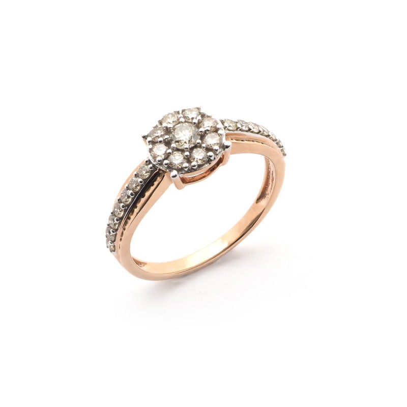 BAGUE SOLITAIRE ACCOMPAGNEE OR DORE ROSE 375/000 DIAMANTS