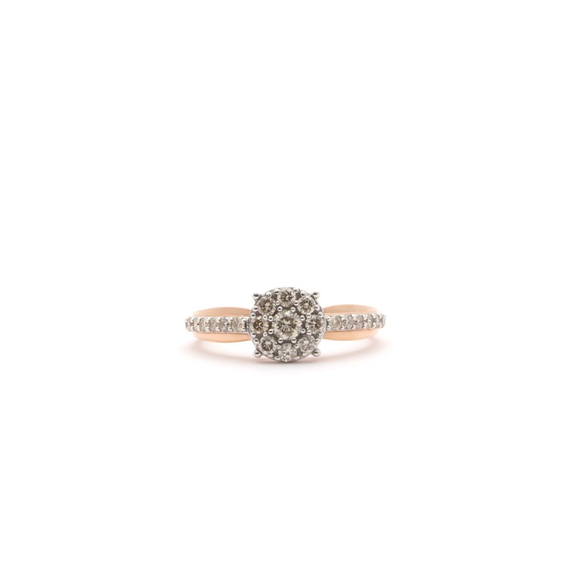 BAGUE SOLITAIRE ACCOMPAGNEE OR DORE ROSE 375/000 DIAMANTS