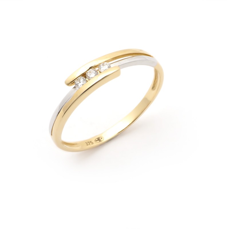 BAGUE FEMME OR BICOLORE 375/000 ET TRILOGIE DIAMANTS