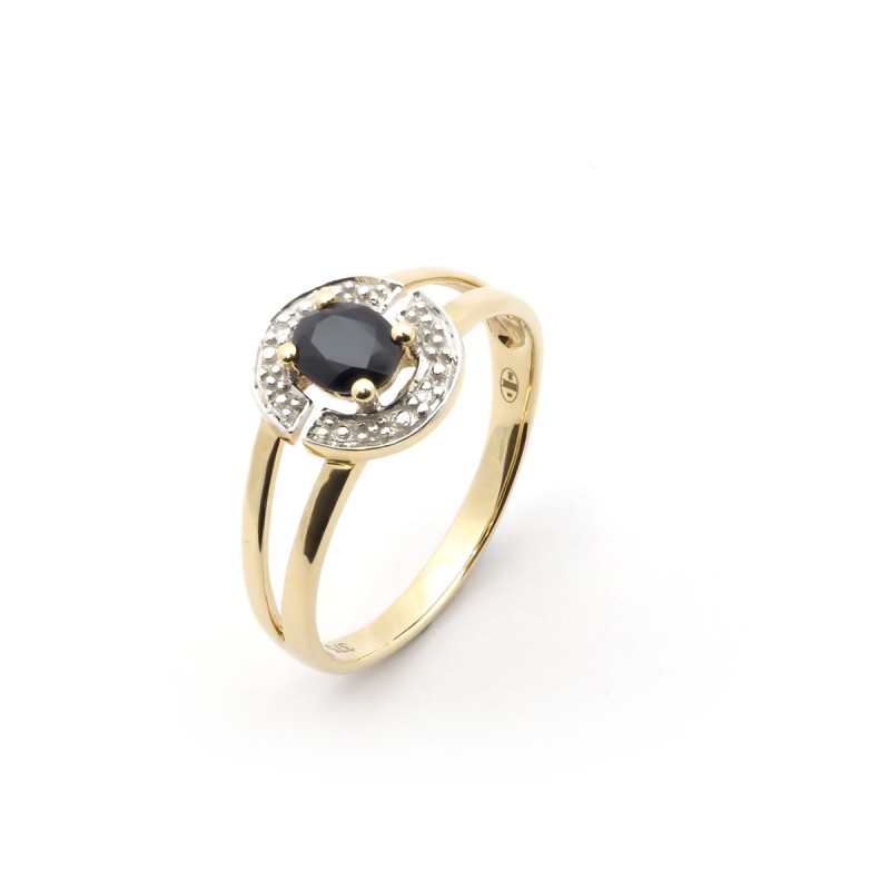 Bague Femme Or Jaune 375/000 avec Saphir 0,5C et Diamants