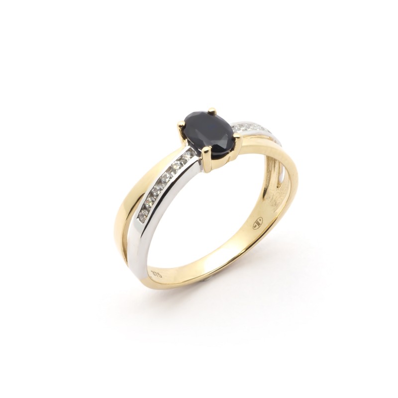 Bague Femme Bicolore Saphir 0.60 cts et Or 0.18