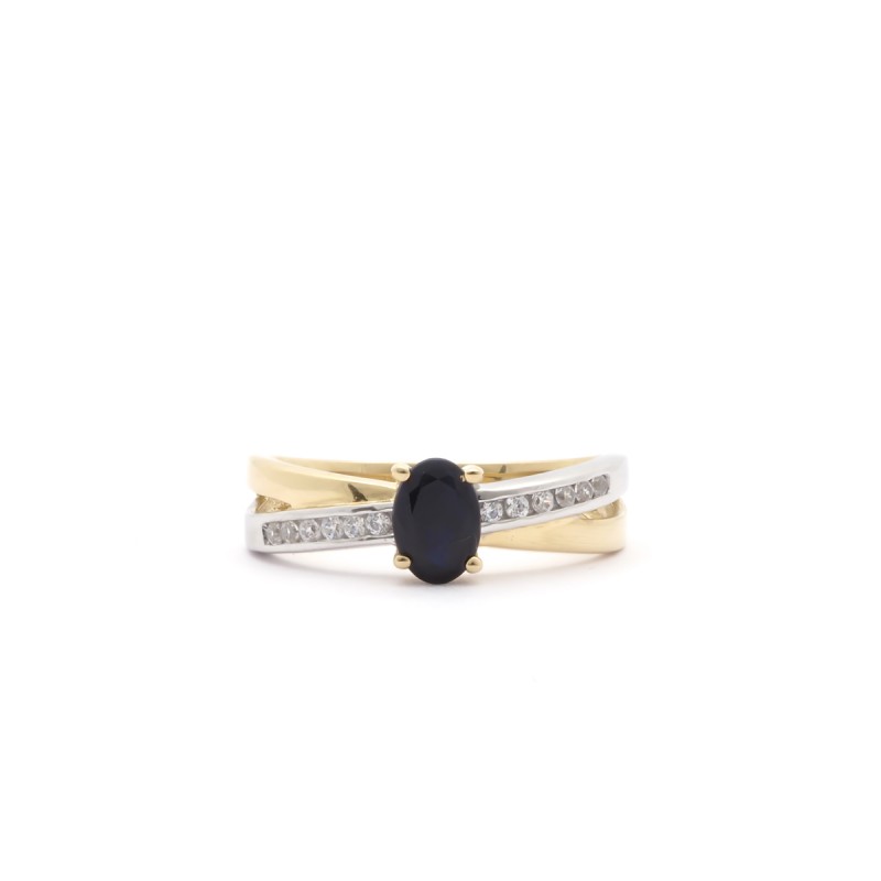 Bague Femme Bicolore Saphir 0.60 cts et Or 0.18