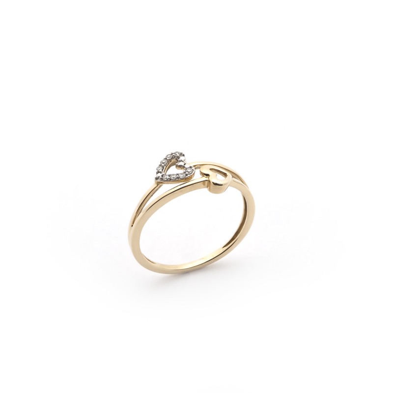 Bague femme double cœur Or 9 Carats 0.05DTS