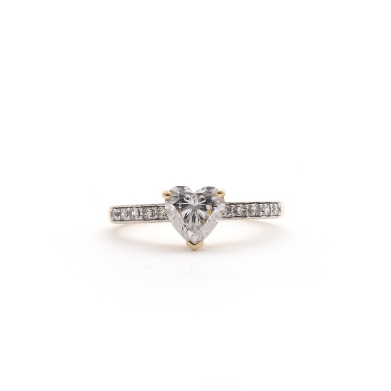 Bague coeur type solitaire accompagné Carador Or 375/000 et Oxyde de zirconium