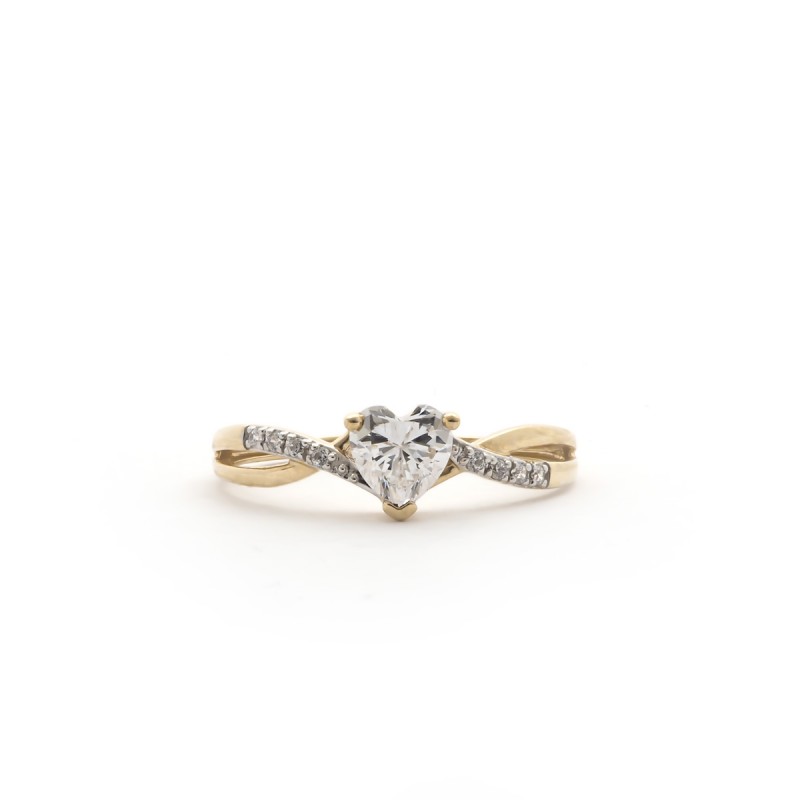 Bague Solitaire  cœur accompagné Carador Or 375/000 et Oxyde de zirconium