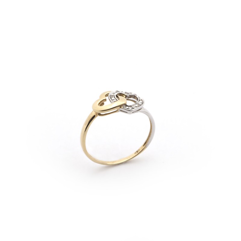 Bague double cœur femme Carador Or 375/000 et Oxyde de zirconium