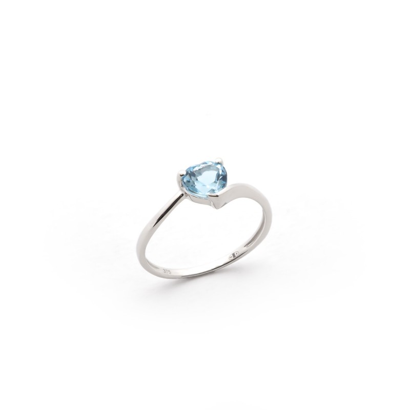 Solitaire Carador or blanc 375/000 Topaze cœur 0,95 cts