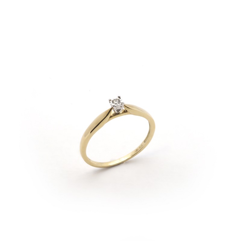 Bague solitaire Carador 4 griffes en or jaune et blanc 375/000 et diamant 0,03 cts
