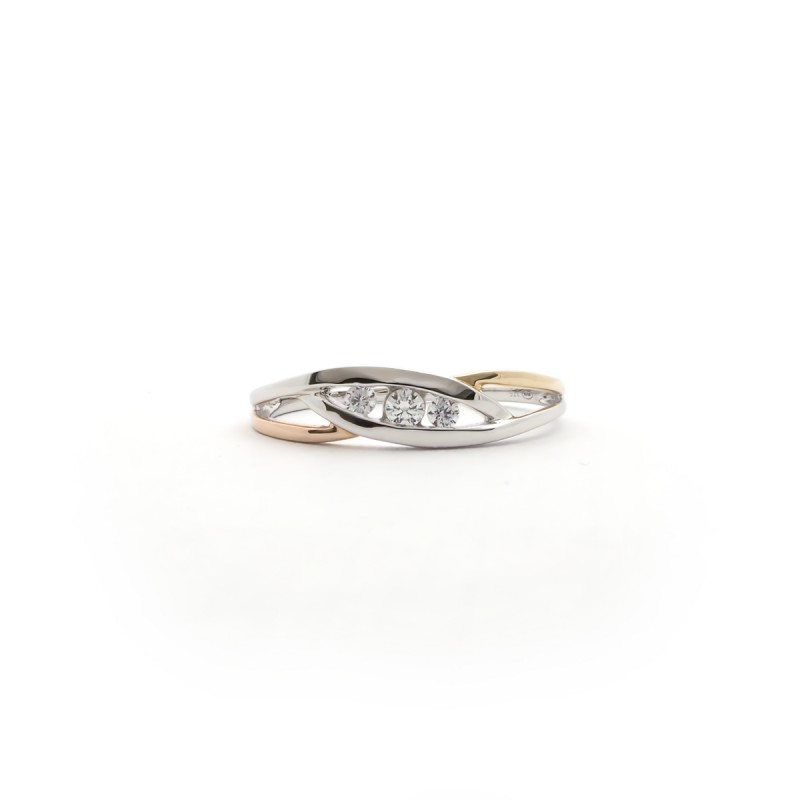 Bague Carador tricolore or 375/000 et oxydes de zirconium