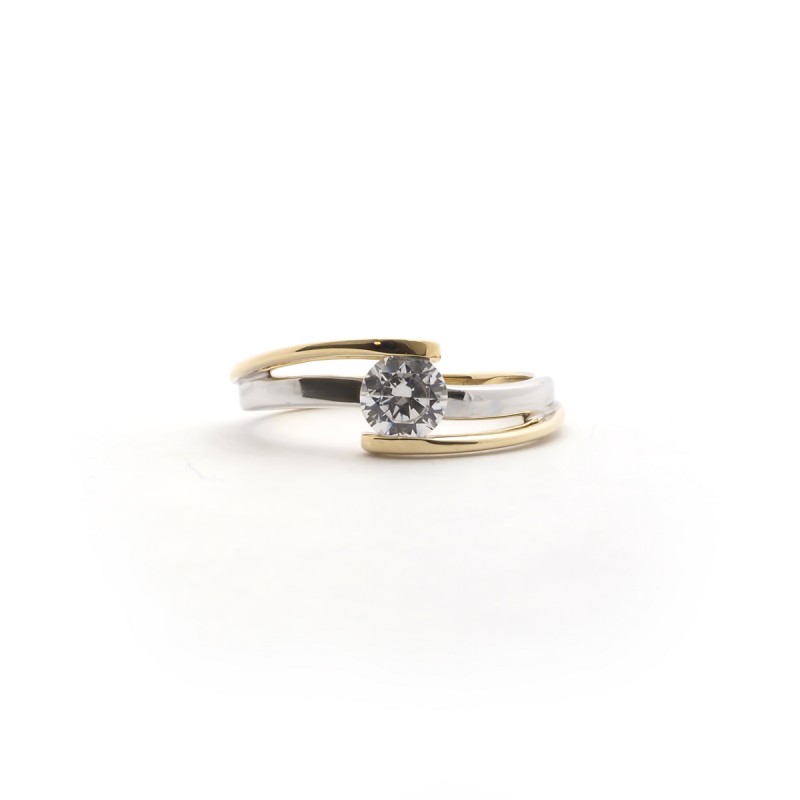 Bague solitaire femme Carador Or 375/000 bicolore et Oxyde de zirconium
