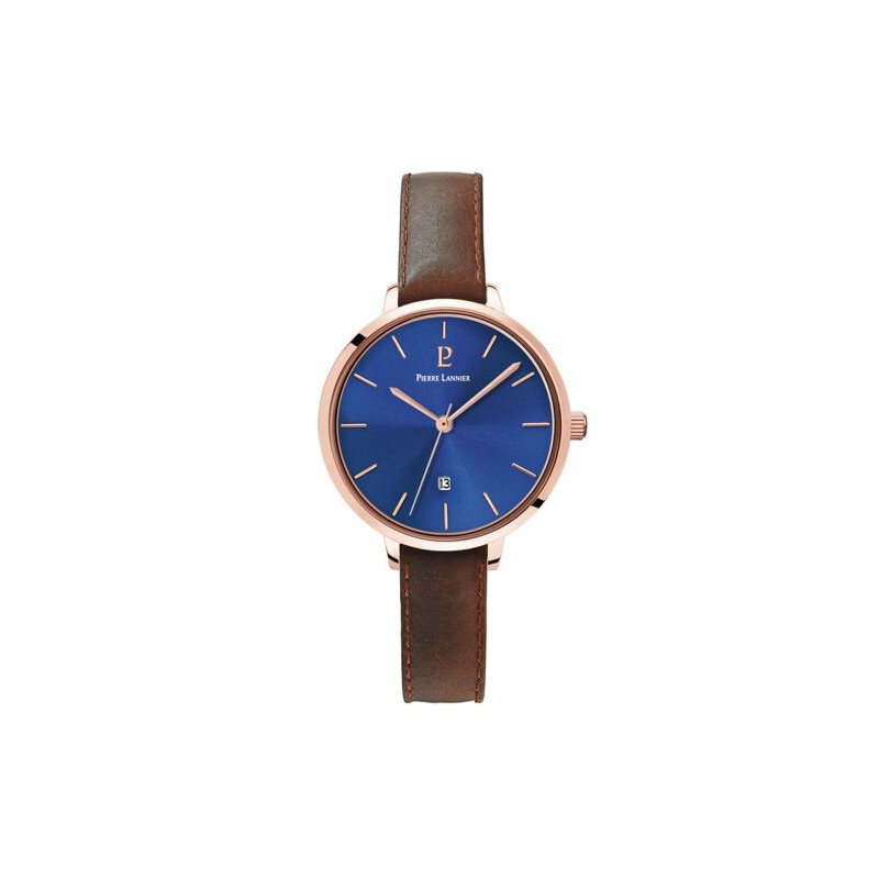 Montre Femme Collection Echo Cadran Bleu et Bracelet en Cuir Brun
