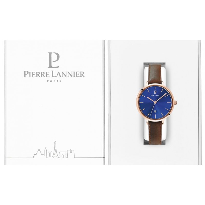 Montre Femme Collection Echo Cadran Bleu et Bracelet en Cuir Brun
