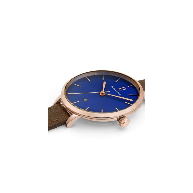 Montre Femme Collection Echo Cadran Bleu et Bracelet en Cuir Brun
