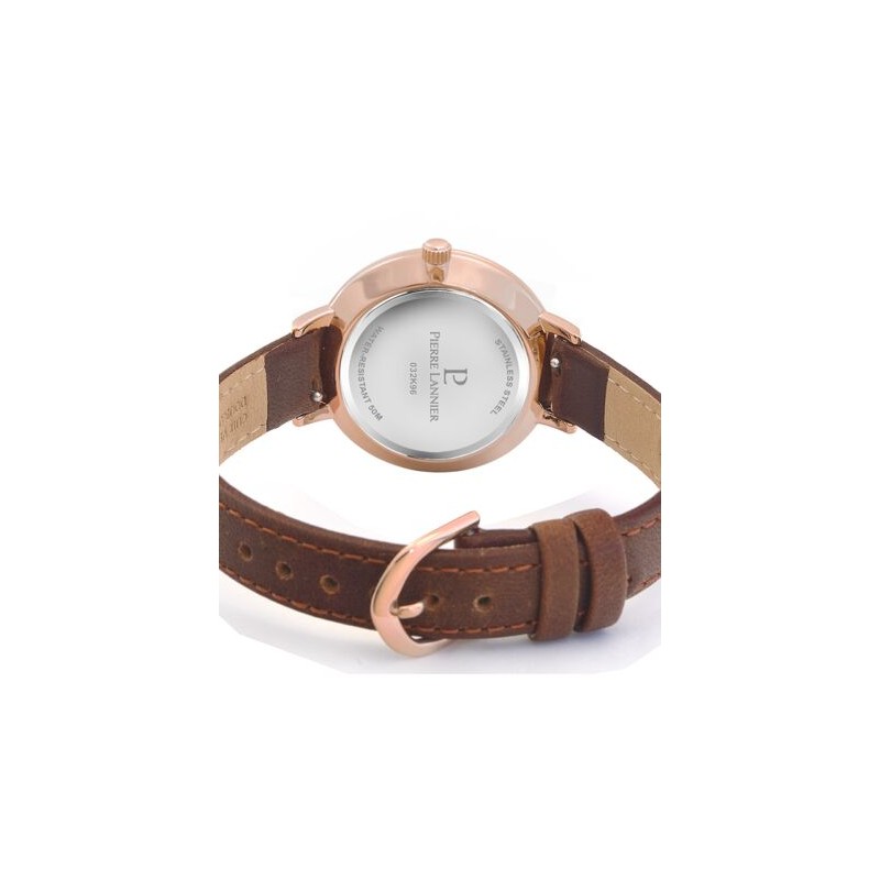 Montre Femme Collection Echo Cadran Bleu et Bracelet en Cuir Brun